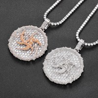 Collier tendance hip-hop avec lettres, perle d'eau douce et zircon cubique, pendentif grand disque plaqué argent pour homme