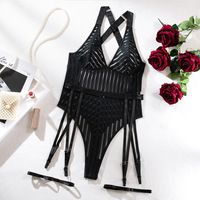 Body Teddy Luxe en Maille Côtelée Une Pièce, Col en V Profond Séduisant, à Jarretelles, Dos Nu, Coupe Haute, Lingerie Exotique S-L