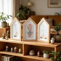 Petit cadre photo de table en bois pliable en trois parties, design créatif, en MDF professionnel, conçu pour les photos fraîches de famille et d'animaux de compagnie