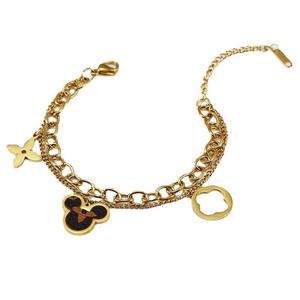 Zogxin Double Layer Stainless Steel Bracelet 18K Gold Mickey Mouse Charm For Women Fashion Jewelry Gift - Product Image 5