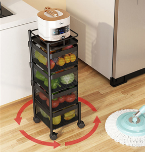 Estante de almacenamiento giratorio de acero al carbono para cocina, organizador de cesta de frutas y verduras de Metal multicapa <span class=keywords><strong>con</strong></span> rueda - Product Image 4