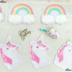 DAMAI - Vajilla Desechable para Fiesta de Cumpleaños de Niñas con Diseño de Unicornio, Arcoíris y Animales, Incluye Pancarta, Servilletas, Vasos y Platos de Papel - Product Image 6