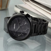 Valerius Jam Tangan Kronograf Pria Gelang Baja Tahan Karat Perak Jam Tangan Pria Kuarsa Tanggal Dial Abu-abu Biru Tua