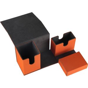 Boîte de rangement pour cartes de jeu en PU flexible, personnalisable, résistante aux rayures, avec couvercle rabattable orange - Product Image 2