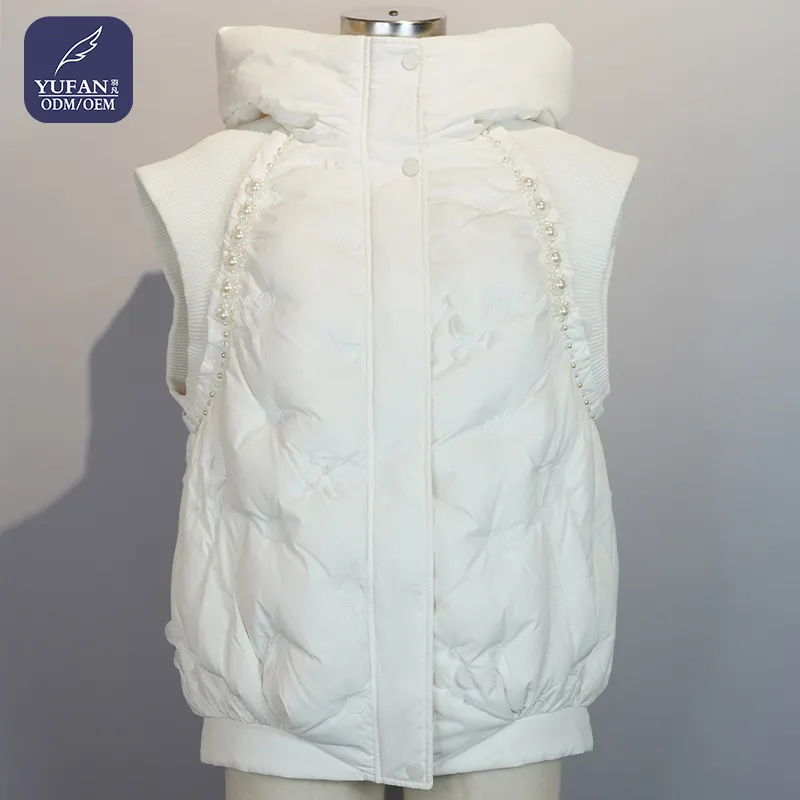 Yufan 여성 패션 다운 조끼 가을과 겨울 2023 새로운 블랙 수석 화이트 오리 다운 솜털 조끼 다운 재킷