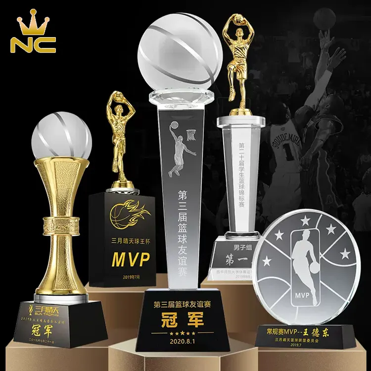 Piala Sepakbola bola basket Bola Voli Dunia trofi Resin kristal logam kaca plak penghargaan kustom