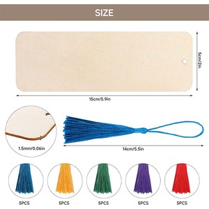 ป้ายแขวนทำจากไม้สำหรับตกแต่งที่คั่นหนังสือรูปทรงสี่เหลี่ยมผืนผ้าว่างเปล่ามีรูและพู่สำหรับตกแต่งงานเลี้ยงวันเกิดงานแต่งงาน - Product Image 6