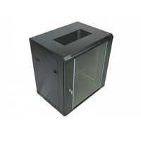 Armoire de serveur réseau murale en acier personnalisée 12U 19 pouces, porte en verre trempé noir, profondeur 450 mm, marque HTYZ, en stock