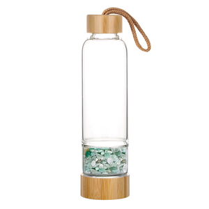 Usine <span class=keywords><strong>Elixir</strong></span> Bouteille D'eau pour Gemstone Guérison Rose Quartz Puce Pierre Verre Bouteille D'eau Bambou Couverture Cristal Bouteille D'eau - Product Image 2
