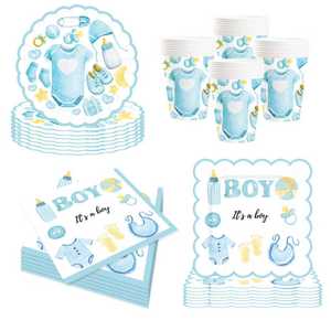 DAMAI Baby Gender Reveal Party Supplies Team Boy Paper Plates Napkins <b>Disposable</b> Baby Shower <b>Tableware</b> Decorations for 8 Guests - Product Image 1
