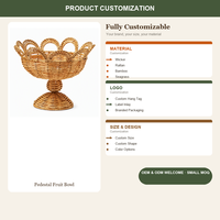 Corbeille à fruits en rotin tressé à la main, compotier à bord festonné, décoration de table en fibres naturelles, vente en gros OEM, corbeille à fruits en rotin