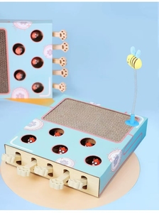 Hộp trò chơi tương tác 3 trong 1 cho mèo bảng cào bằng bìa cứng với búp bê silicon & đuổi theo chuột săn làm bằng gỗ - Product Image 6