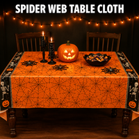 Nappe de table jetable en plastique PE pour Halloween, imperméable, motif rayé noir et orange