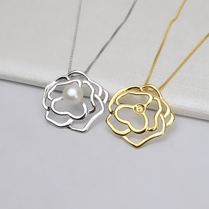 Colgante de Plata S925 Wenchi, Flor Grande Retro, Perla de 10-13 mm, Accesorios de Joyería DIY, Base Vacía, Modelo Tide 857 - Product Image 1