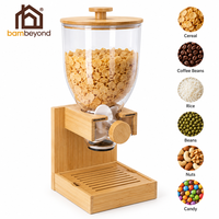 Distributeur de céréales pour comptoir avec support en bambou, récipient transparent pour aliments secs (riz, haricots, noix et grains de café)