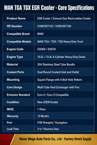 Factory Supply EGR Cooler 51081007133 51081007156 for MAN TGA TGX TGS D2066 D2676 Euro4 Euro5 Stainless Steel - Product Image 4