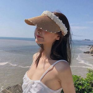 Women's Summer <b>Straw</b> Handmade Pearl Beach Foldable Women's Sun Protection Sun <b>Visor</b> Hat - Product Image 2
