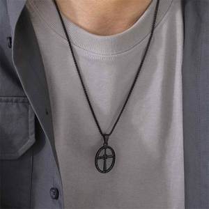 Collier tendance avec pendentif creux en acier inoxydable, motif baseball et croix - Product Image 4