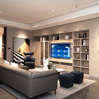 Porte d'armoire en MDF mélaminé beige clair, panneau de porte murale TV en panneau de densité personnalisé, panneau de meuble sur mesure pour toute la maison