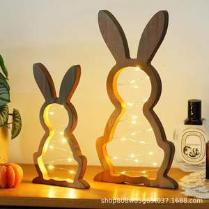 Decoraciones de Conejito de Pascua de Madera, Adornos con Forma de Conejo Hechos a Mano, Accesorios para Fotos, Uso en Interiores y Exteriores, Color Retro, Madera Maciza, Artesanía Ly05015 - Product Image 4