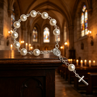 Élégantes chaînes de prière catholiques avec connecteur Ilo et argent plaqué or, bracelet à sept nœuds, mini pendentif Saint Benoît