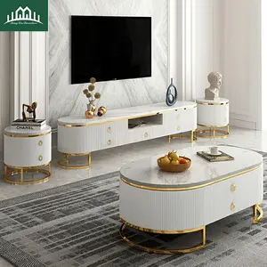 Table à thé et meuble TV combinaison lumière luxe poste moderne table basse en marbre