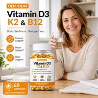 Capsules molles naturelles de Vitamine D3 K2 B12, 60 unités, pour adolescents et adultes, soutien immunitaire, osseux et cardiaque