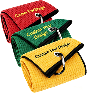 High Quality Sublimation Print <b>Towels</b> Custom Logo <b>Microfiber</b> Waffle <b>Towel</b> With Carabiner for Golf Clubs - Product Image 1