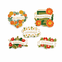 Broches en émail souple à motifs floraux Cottagecore, inspirées par le courage, la gentillesse et la persévérance, pour les bibliophiles, cadeau en métal, vente en gros