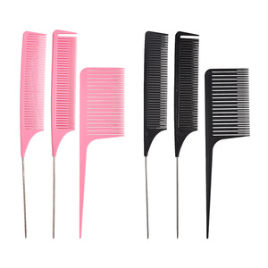 Peigne à queue pointue pour mèches, lot de 3, professionnel, pour coiffure, coloration et séparation, usage en salon, noir et rose, grande taille, en PP - Product Image 1