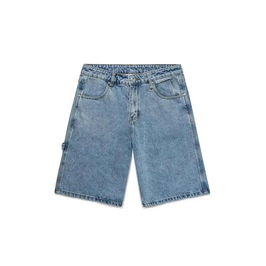 Toptan özelleştirilmiş erkekler fermuar Fly gevşek Fit % 100% pamuk Denim pantolon Baggy Jorts Skate kot şort