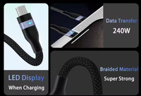OEM hızlı şarj PD 240W 65W tip c tipi c LED hızlı naylon örgülü veri kablosu 5A usb-c şarj aleti kablosu Samsung için
