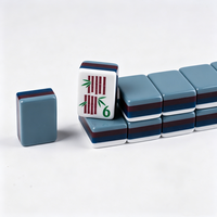 Jeu de Mahjong Américain Classique en Acrylique Bleu Bicolore à 4 Couches, Tuiles Gravées Personnalisables de Qualité Supérieure, Jeu de Société pour Clubs et Fêtes