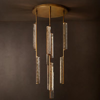 Lustre de 24 pouces de large, design italien, pour hall d'entrée, escalier, décoration minimaliste, en laiton et cristal, LED rond moderne, dimmable, garantie 5 ans