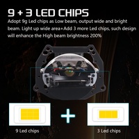 SANVI 58W 6000K A3 Phare de voiture à lentille de projecteur LED carrée de 3 pouces, kit de lampe de voiture à corps court pour lentille de projecteur LED carrée de 3 pouces