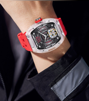 Nuevo Reloj Mecánico de Lujo para Hombre, Diseño de Esqueleto, Automático, Tourbillon, Transparente, Estilo Barril
