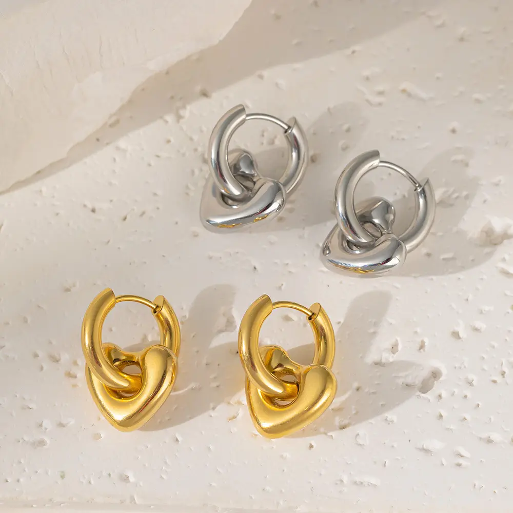 Minimalist Heart Charm Huggie Hoop Earrings Stainless Steel 14K Gold Plated Jewelry Wholesale for Women Waterproof Jewellery