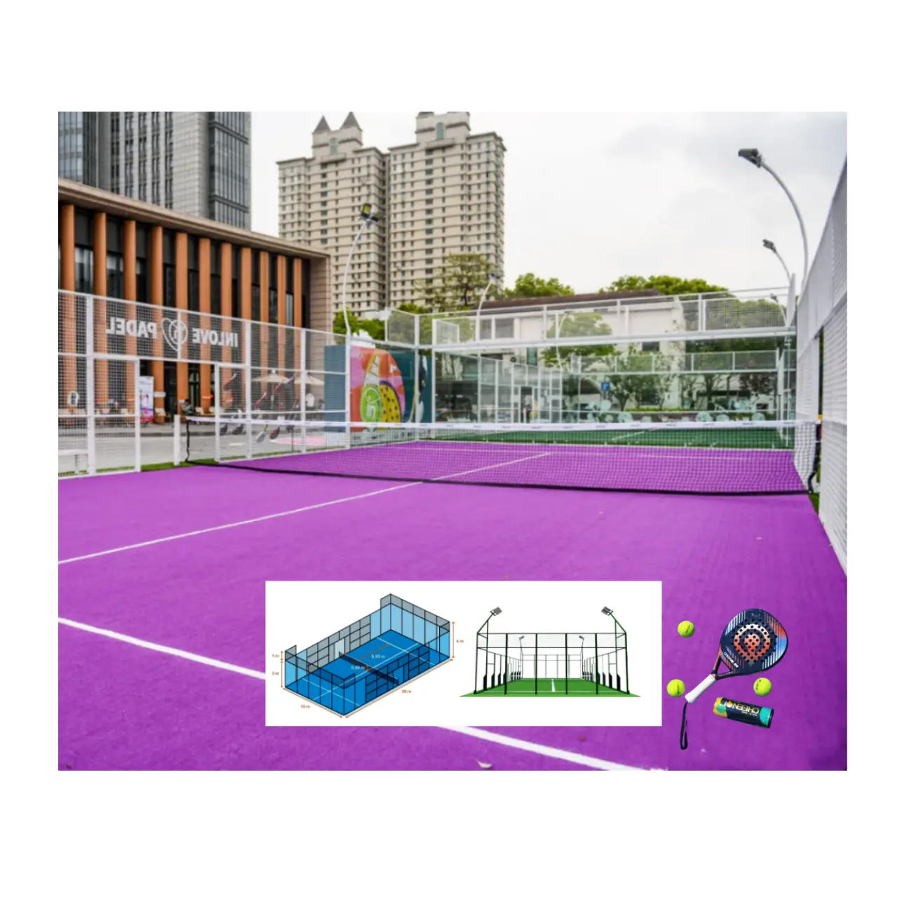 Bunte Padel Court Cage Pade Ausrüstung Outdoor Glas Mode Sport Padel Tennis Padel Court Komplette Ausrüstung aus