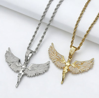 Collar con Colgante de Alas de Ángel con Incrustaciones de Circonitas, Cadena de Cuerda Dorada y Plateada, Joyería Hip Hop para Hombres y Mujeres, Regalo