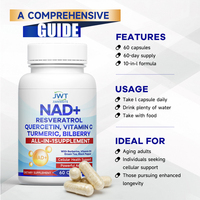 Complément alimentaire NAD+ Resvératrol Quercétine Vitamine C Curcuma Acide alpha-lipoïque Berbérine Anti-âge Soutien de la santé cellulaire Capsules