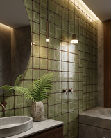 Maßgefertigte Handgepolsterte Leuchtende Craquelé-Glasur 100x100mm 8mm Dicke Antibakterielle Moderne Innen-Keramikwandfliesen Luxusvilla