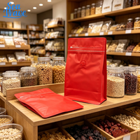 Sachet d'emballage personnalisé Lofo mat rouge pour grains de café et sucre, refermable avec fermeture éclair, fond plat, valve de dégazage unidirectionnelle, pour produits alimentaires