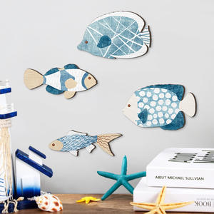 Juego <span class=keywords><strong>de</strong></span> decoración <span class=keywords><strong>de</strong></span> pared <span class=keywords><strong>de</strong></span> baño <span class=keywords><strong>de</strong></span> 4 piezas, carteles colgantes <span class=keywords><strong>de</strong></span> madera, adorno <span class=keywords><strong>de</strong></span> pez náutico costero para casas <span class=keywords><strong>de</strong></span> <span class=keywords><strong>playa</strong></span> costera - Product Image 2