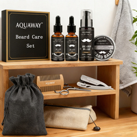 Kit de croissance de barbe pour homme en marque privée OEM avec huile à barbe et baume, brosse, peigne, ciseaux et rasoir, ensemble de soin de la barbe pour cadeau