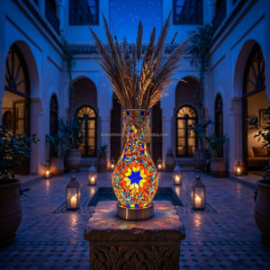 Lampe en mosaïque de verre artisanale colorée de <span class=keywords><strong>Marrakech</strong></span> avec base en métal, lampe de bureau turque marocaine USB pour la décoration du salon - Product Image 2