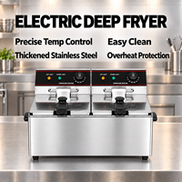 Friteuse électrique professionnelle double cuve 3,25 kW 8L+8L 16L en acier inoxydable de comptoir avec contrôle de température et robinet de vidange