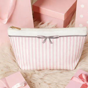 Bolsa de Cosméticos Personalizada al por Mayor, con Diseño de Lazo y Rayas, de Poliéster, Portátil, con Cierre - Product Image 2