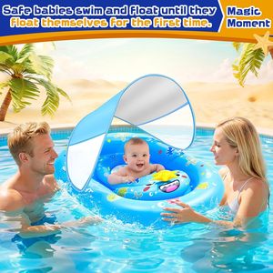 Flotador de Piscina para Bebés con Diseño de Animales Marinos Azules, con Toldo Removible y Asiento de Seguridad Ajustable - Product Image 4