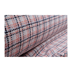 Tela Tweed de Primera Calidad Hecha en Corea, Diseño a Cuadros Multicolor Blanco-Rojo-Naranja-Azul Marino, Tejido Personalizado OEM ODM - Product Image 3