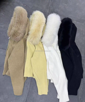 Cardigan en tricot pour femme printemps 2025 avec capuche et bordure en fourrure de renard